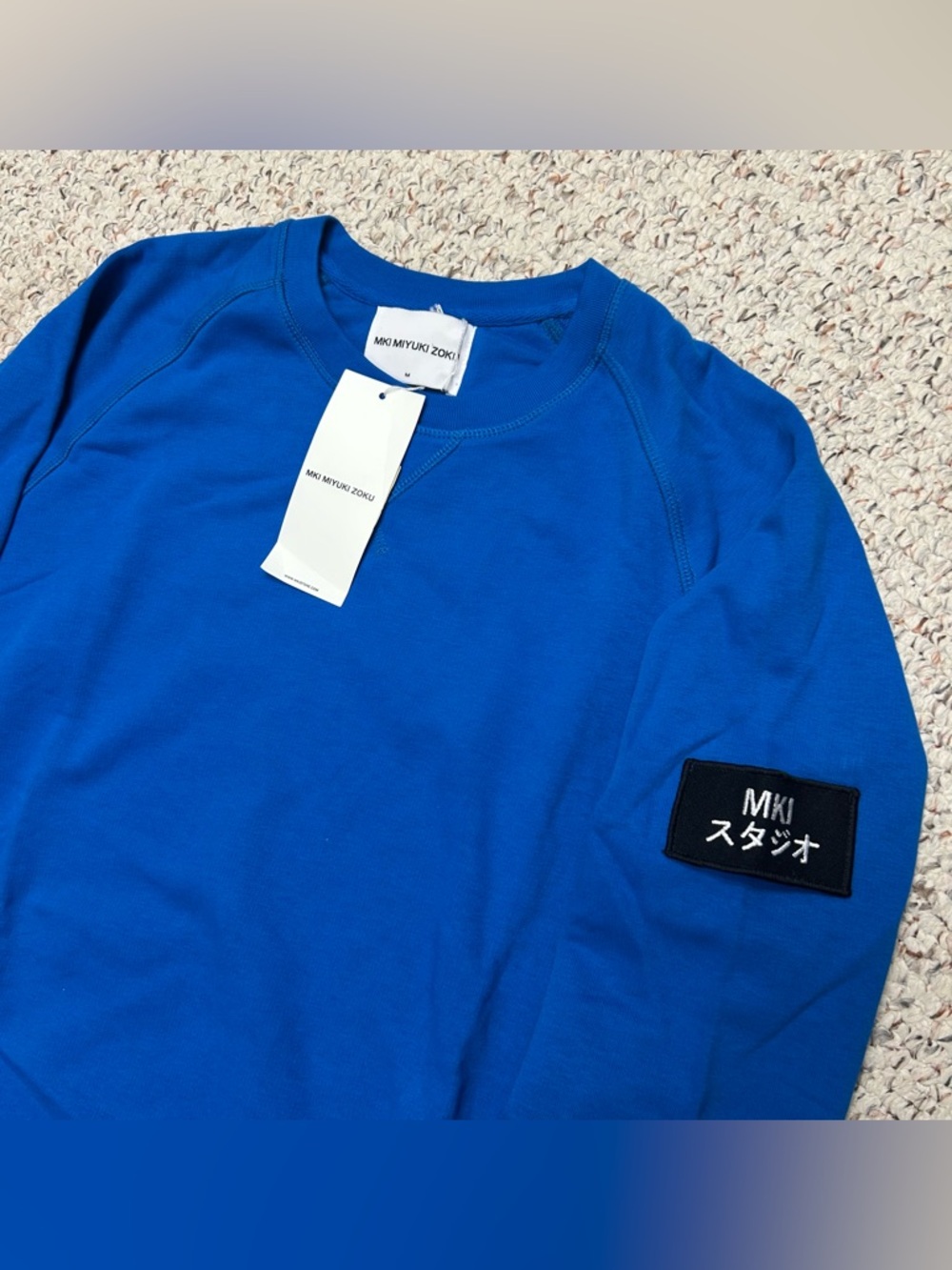 MKI MIYUKI ZOKU Royal Blue Men’s Arm Badge Sweatshirt Crewneck Sz Medium New